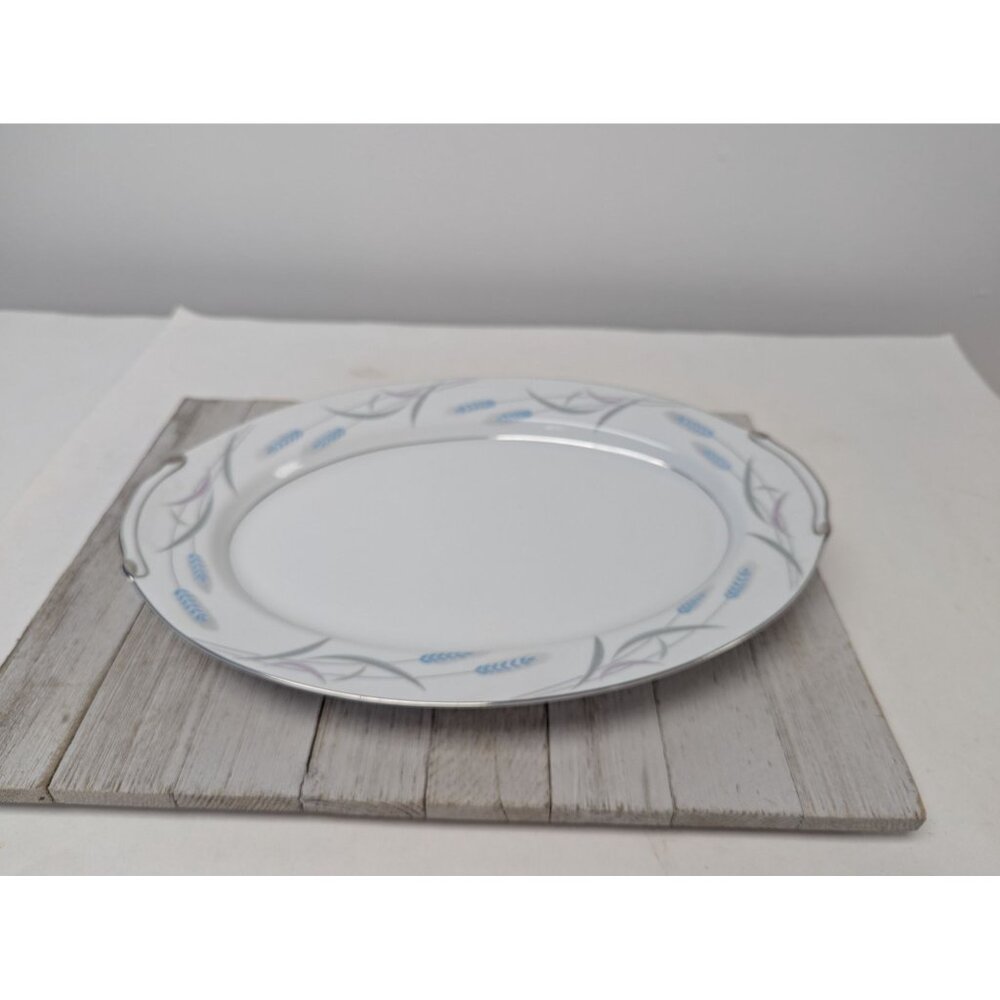 Vintage Valmont Royal Wheat Platinum Trim China 14" Oval Serving Platter